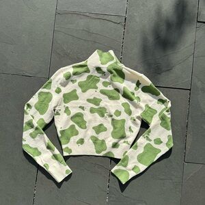 Zara Green and White Mock Neck Cropped Sweater Sz S